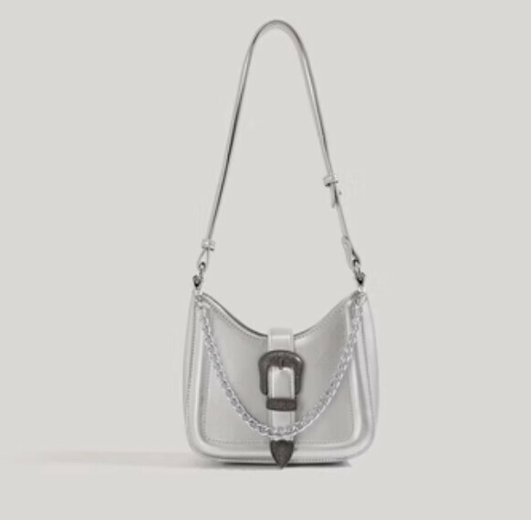 New pu leather versatile crossbody bag crescent bag (silver)