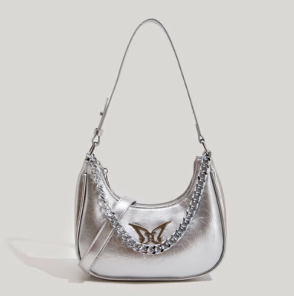 New high-end pu leather shoulder crossbody bag (silver)