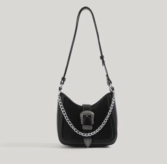 New pu leather versatile crossbody bag crescent bag (black)