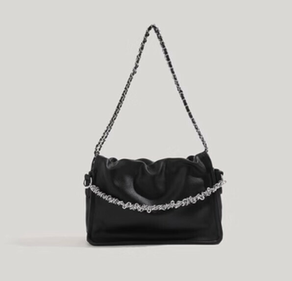 New pu leather large capacity chain shoulder bag (black)