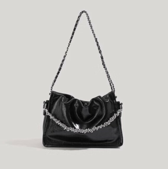 New pu leather chain casual shoulder crossbody bag (black)