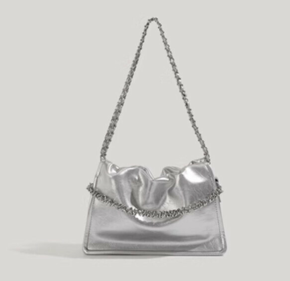 New pu leather chain casual shoulder crossbody bag (silver)