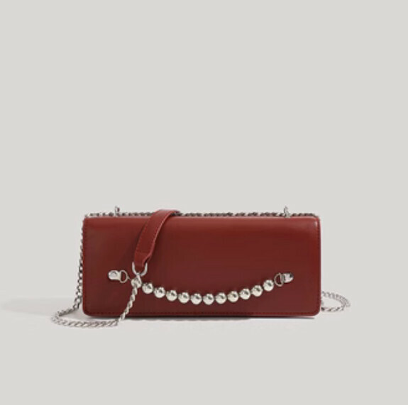 New chain pearl shoulder crossbody armpit bag (brown)