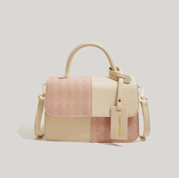New pu leather contrasting color portable crossbody bag (pink)