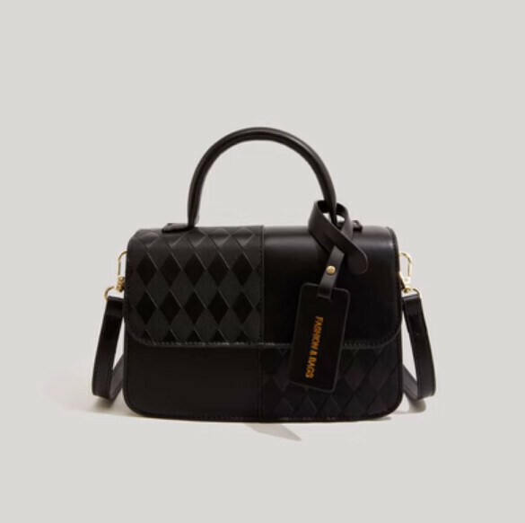 New pu leather contrasting color portable crossbody bag (black)