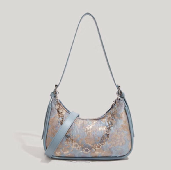 New pu leather high-end armpit bag shoulder crossbody bag (blue)