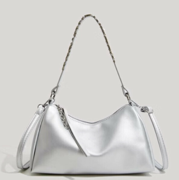 New pu leather casual shoulder bag large capacity tote bag (silver)