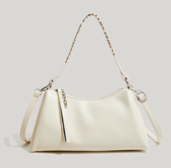 New pu leather casual shoulder bag large capacity tote bag (white)