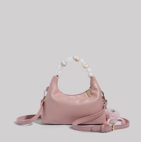 New pu leather versatile portable bucket bag crossbody bag (pink)