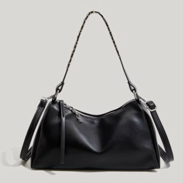 New pu leather casual shoulder bag large capacity tote bag (black)