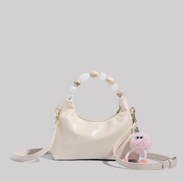 New pu leather versatile portable bucket bag crossbody bag (white)