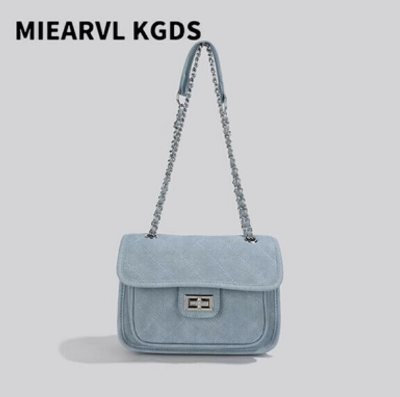 New chain denim crossbody small square bag (light blue)
