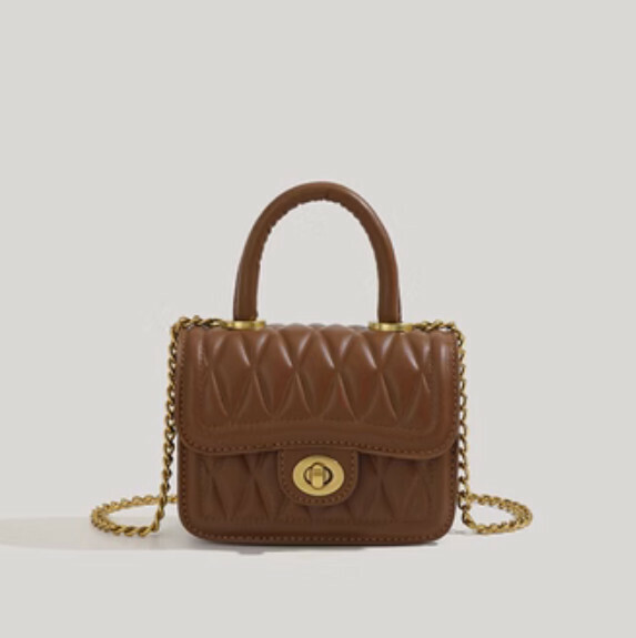 New pu leather rhombus chain crossbody bag (brown)