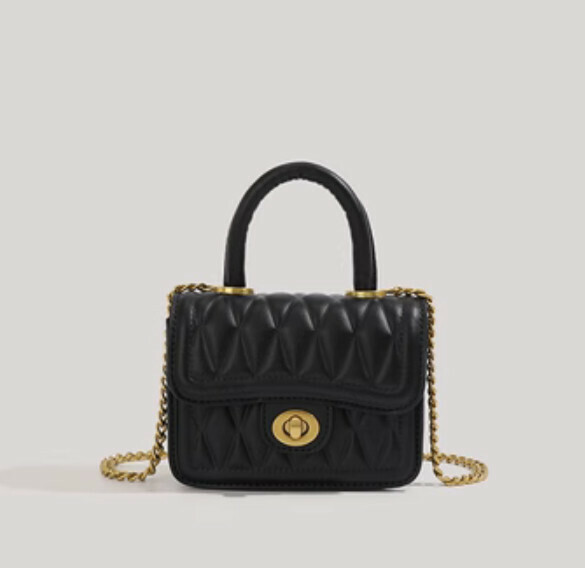 New pu leather rhombus chain crossbody bag (black)