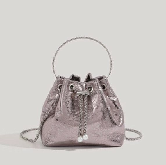 New Sequined Bucket Chain Crossbody Bag (Rose Gold - With Handle)