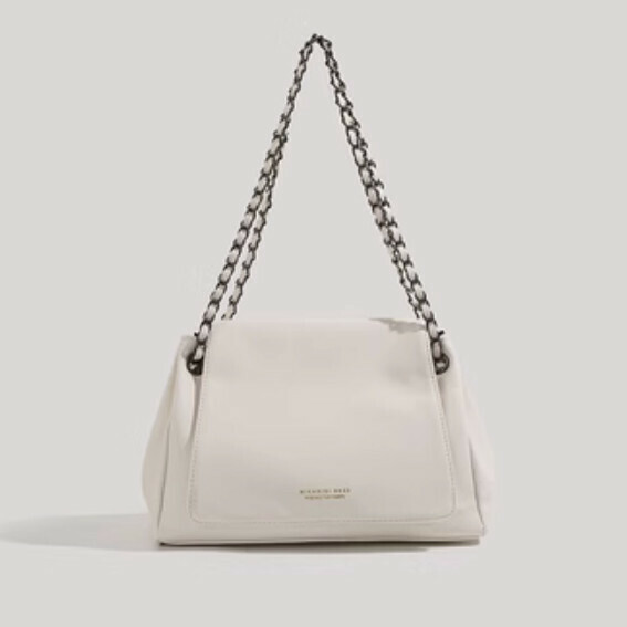 New pu leather chain shoulder crossbody bag small square bag (off-white)