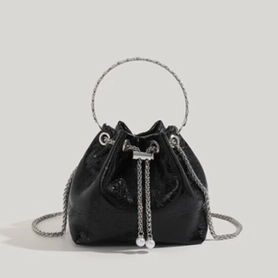 New sequined bucket chain crossbody bag (black - with handbag)