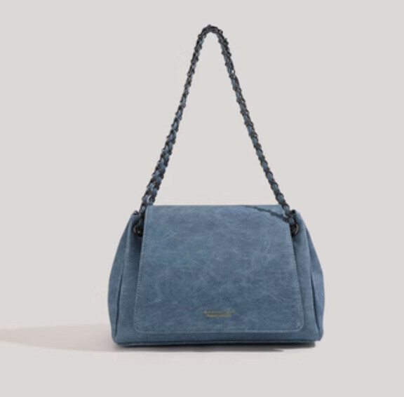 New pu leather chain shoulder crossbody bag small square bag (blue)