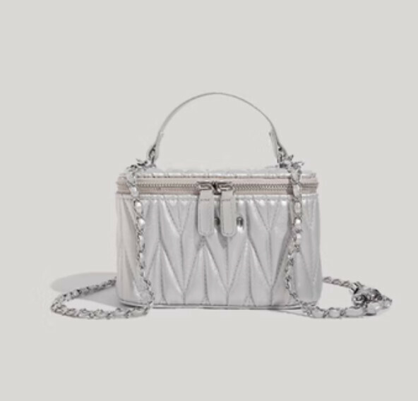 New pu leather rhombus chain shoulder crossbody bag (silver)