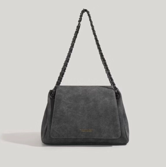 New pu leather chain shoulder crossbody bag small square bag (black brown)
