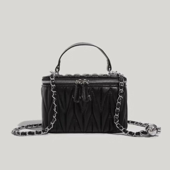 New pu leather rhombus chain shoulder crossbody bag (black)