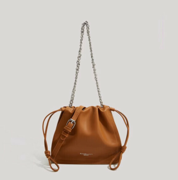 New pu leather pleated cloud shoulder crossbody bag (brown)