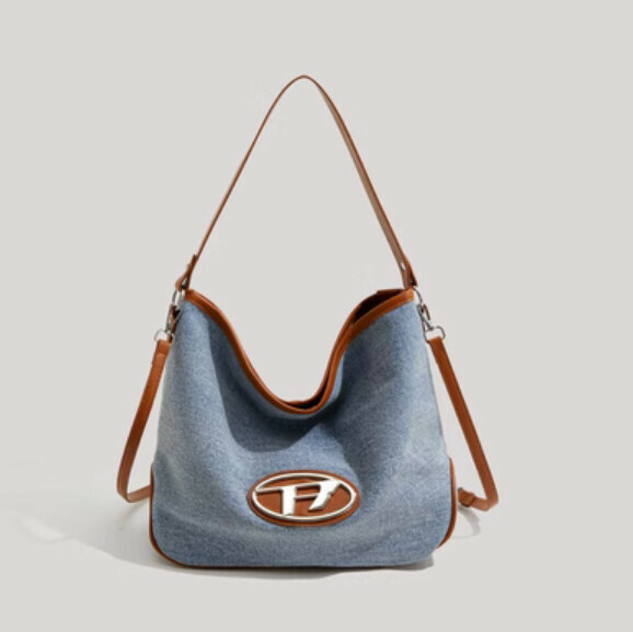 New large-capacity commuter shoulder crossbody bag (denim blue)