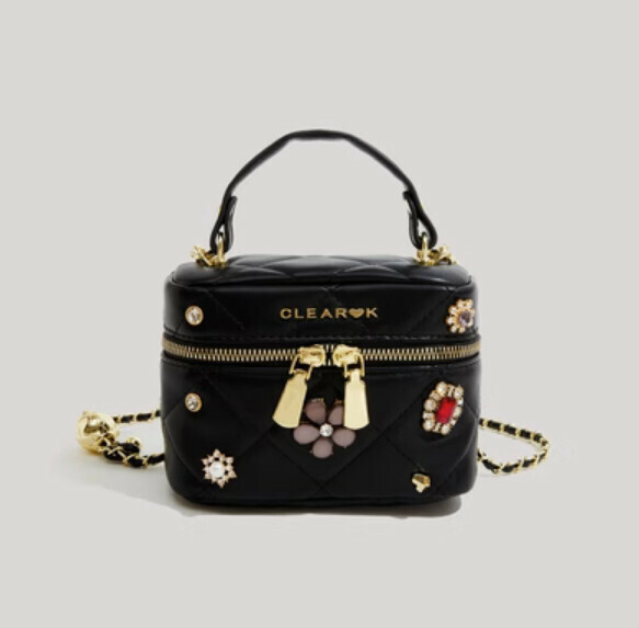 New pu leather small fragrant shoulder crossbody bag (black)