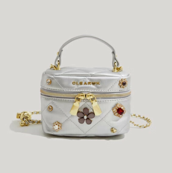 New pu leather small fragrant shoulder crossbody bag (silver)