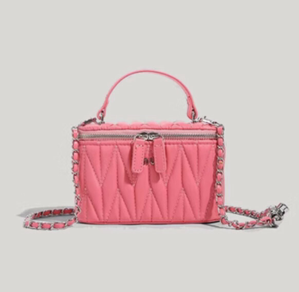 New pu leather rhombus chain shoulder crossbody bag (rose pink)