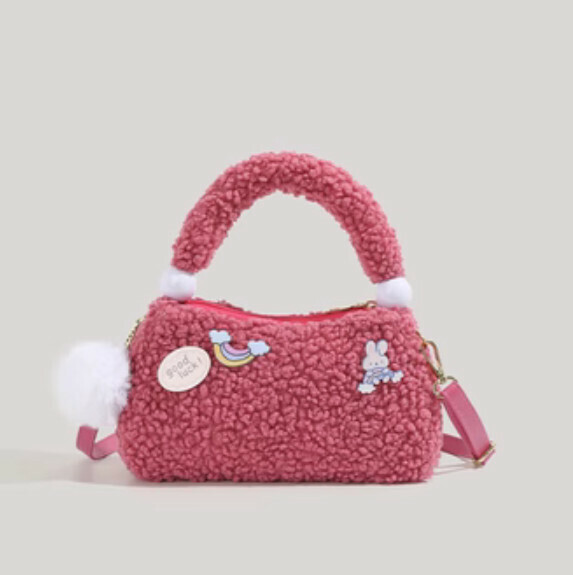 New lambswool portable shoulder crossbody bag (rose red)