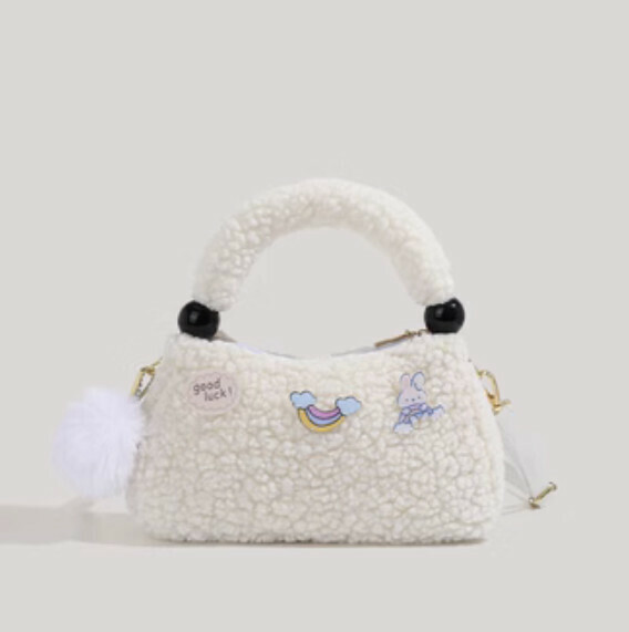 New lambswool portable shoulder crossbody bag (white)