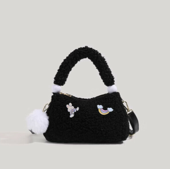 New lambswool portable shoulder crossbody bag (black)