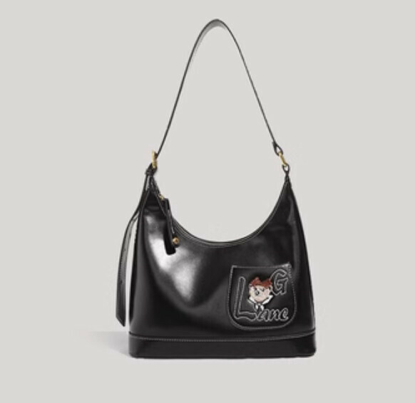 New pu leather large capacity retro single crossbody bag (black)