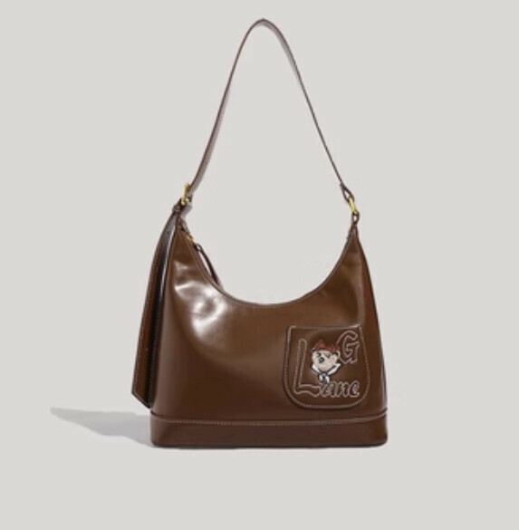 New pu leather large capacity retro single crossbody bag (brown)