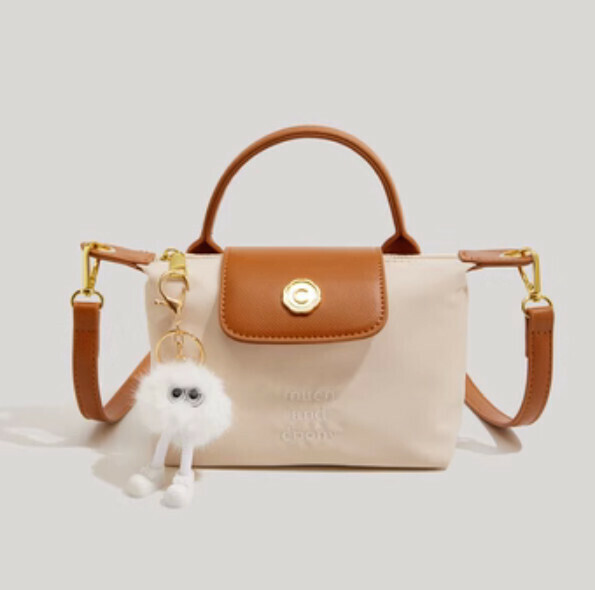 New nylon contrasting color hand-held crossbody bag (white)