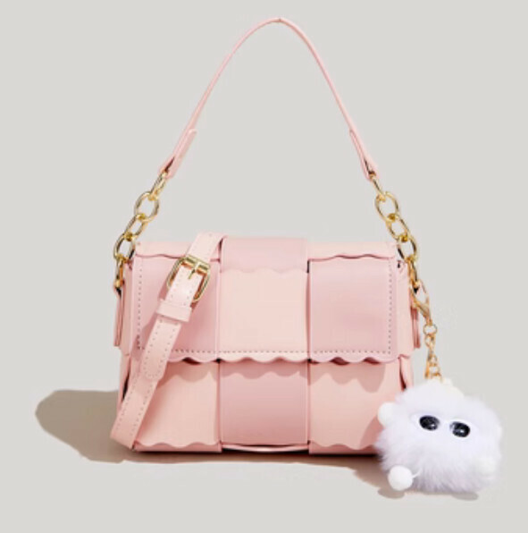 New woven handheld shoulder crossbody bag (pink)