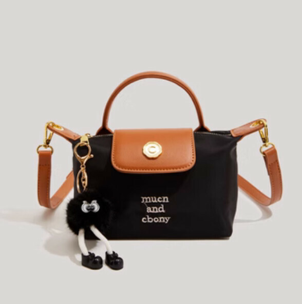 New nylon contrasting color hand-held crossbody bag (black)