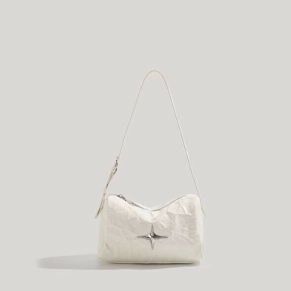 New simple pleated armpit bag (white)