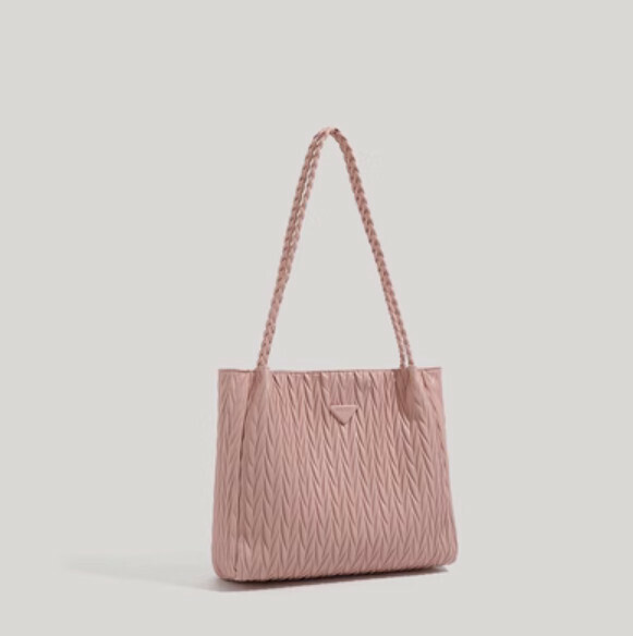 New fashionable one-shoulder pleated tote bag (pink)