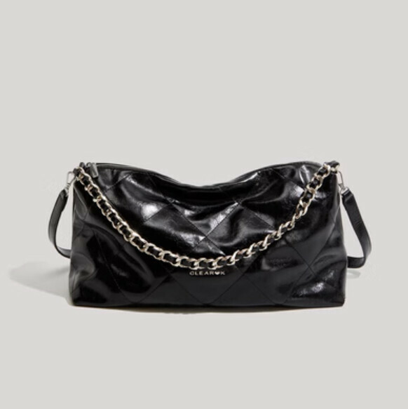 New chain shoulder large capacity tote bag (black)