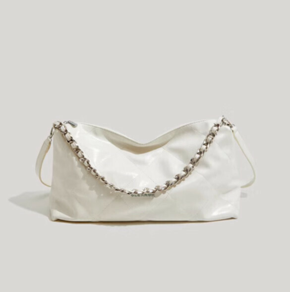 New chain shoulder large capacity tote bag (white)