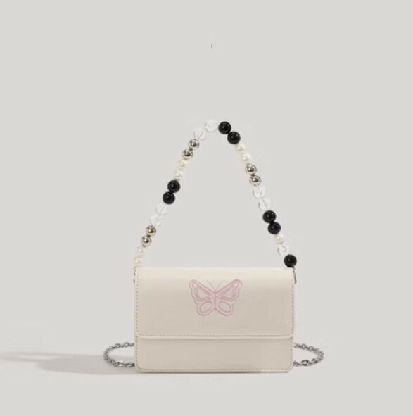 Hot Selling Pearl Chain Fashion Small Square Bag (White)