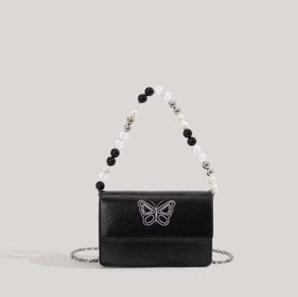 Hot Selling Pearl Chain Fashion Small Square Bag (Black)