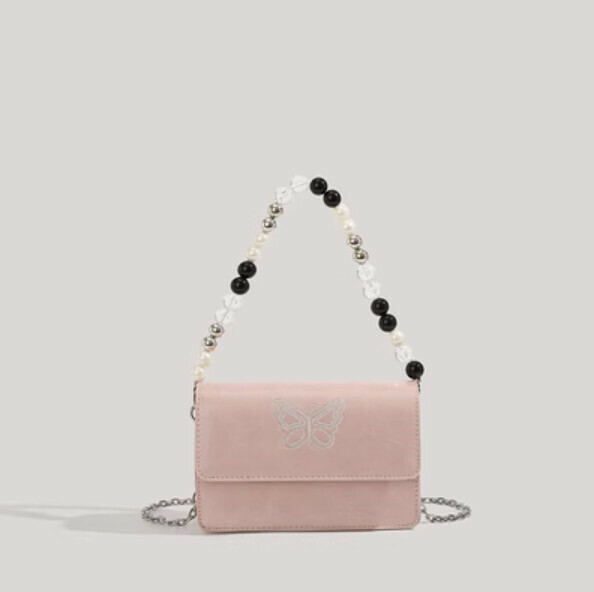 Hot selling pearl chain fashion handheld small square bag (pink)