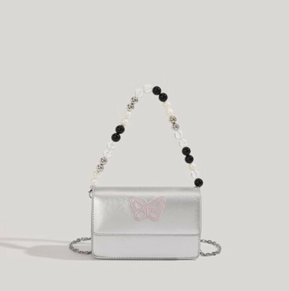 Hot Selling Pearl Chain Fashion Small Square Bag (Silver)