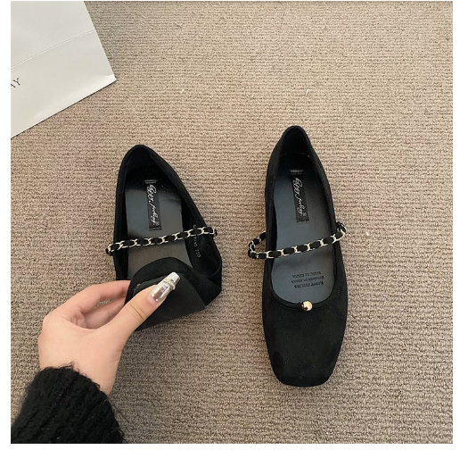 Hot Recommended Flat Suede Square Toe Mary Jane (Black/35-40 Sizes) (Contact customer service after placing the order to confirm the delivery size)