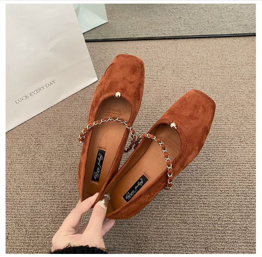 Hot recommendation: flat suede square toe Mary Jane (caramel color/size 35-40) (contact customer service after placing the order to confirm the delivery size)