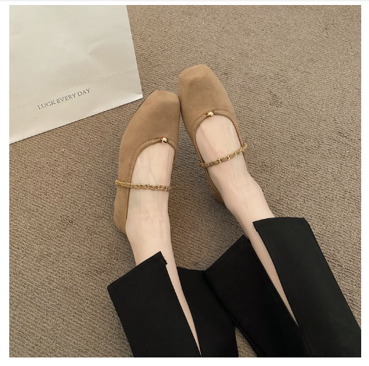 Hot Recommended Flat Suede Square Toe Mary Jane (Apricot/Size 35-40) (contact customer service after placing the order to confirm the delivery size)