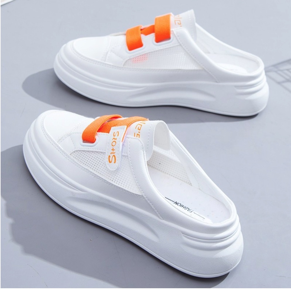 Hot recommended mesh breathable mesh shoes and versatile sandals (half drag - mesh orange - size: 35-40) (contact customer service after placing the order to confirm the delivery size)